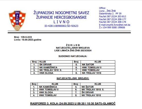 Raspored turnira Limača 23/24 Glamoč