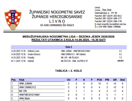 MŽNL SENIORA – Rezultat 2. kola i najava 3. kola