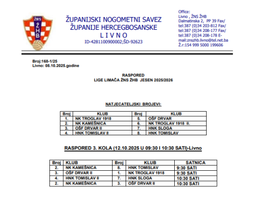 LIGE LIMAČA ŽNS ŽHB JESEN 2025/2026